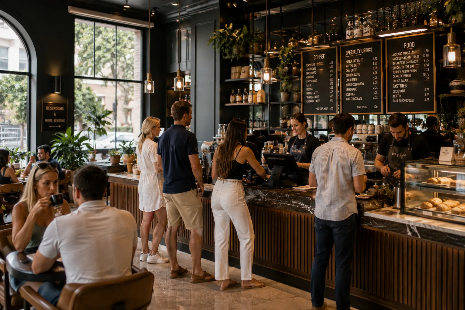 Customers at the counter of a dessert café